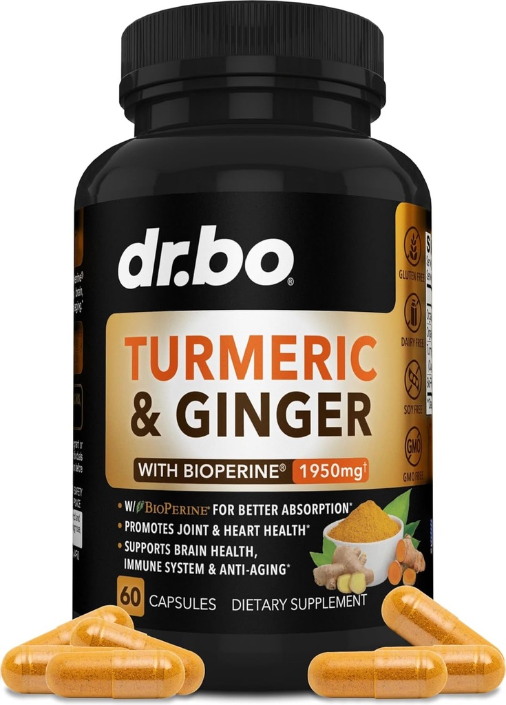 Turmeric Curcumin dengan BioPerine & Ginger Suplemen - 1950mg Organik Tumeric dan Curcumin BioPerine Black Pepper Pills - Turmeric dan Ginger Supplemen 60 Kapsul
