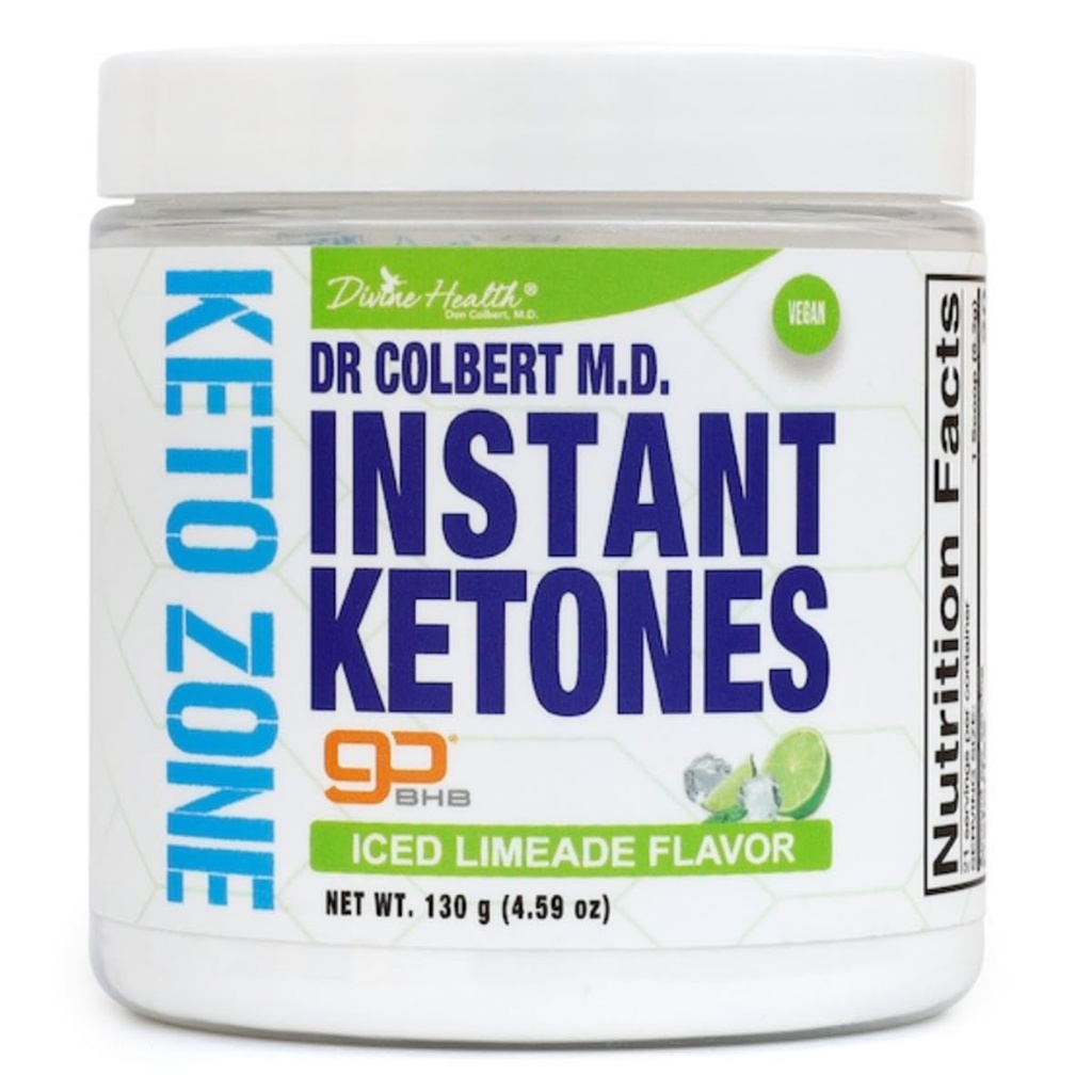 Divine Health Dr. Colbert MD Instant Ketones Powder 124; Limeade Flavor Rekomendaded in The Keto Zone Diet Book 124; GoBHB 124; Exogeny BHB Ketone Salts 124; 4.59oz