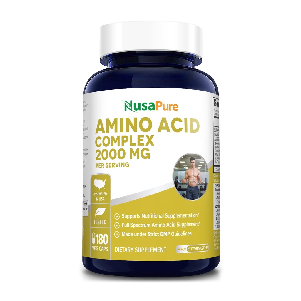 NusaPure Amino Complex Blend 2000 mg-180 Caps (Non- GMO, Gluten- Free)
