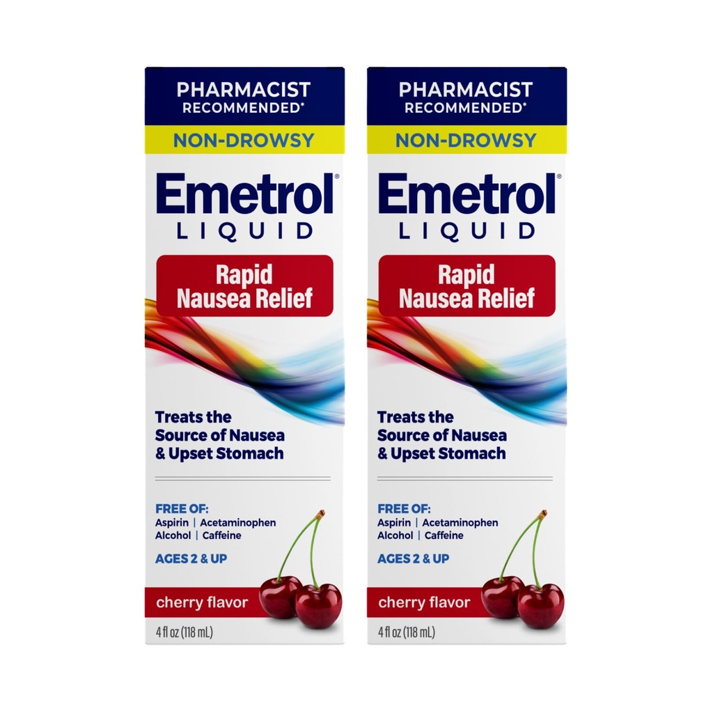 Emetrol Non-Drowsy Liquid Nausea Relief - Upset Stomach Medicine - Nausea Relief - Cherry Flavor - 4lfl oz, 2 Pack