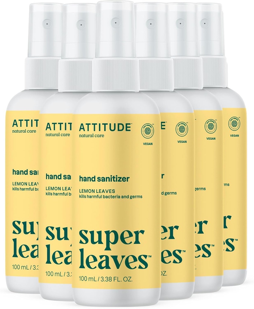 Santizer TAKTIDE Hand Spray for Dewasa dan Anak-anak, EWG Verified, Kills Bakteria dan Germs, Vegan, Lemon Leaves, 3.38 Fl Oz (Spray Bottle) (Paket 6)