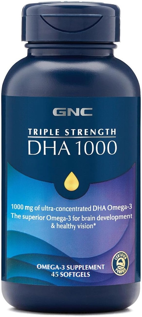GLC Triple Strength DHA 1000 Omega 3 Suplement, 10000mg DHA, Sufforts Brain Development and Healthy Vision, 45 Softgels