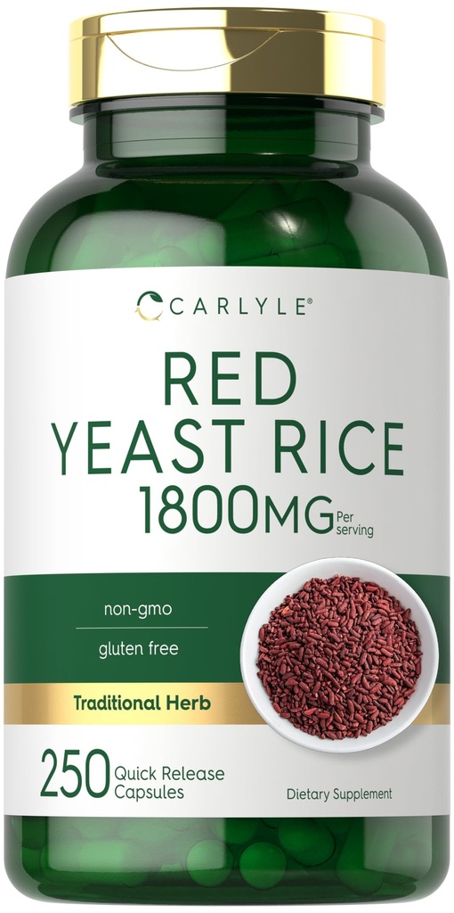 Carlyle Red Yeast Rice Supplement 1124; 1800 mg 124; 250 Capsules 12.4; Non-GMO & Gluten Free