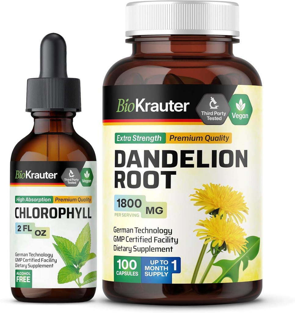 BIO KRAUTER Chlorophyll Ticture 2 Fl Oz. & Dandelion 100 Capsules