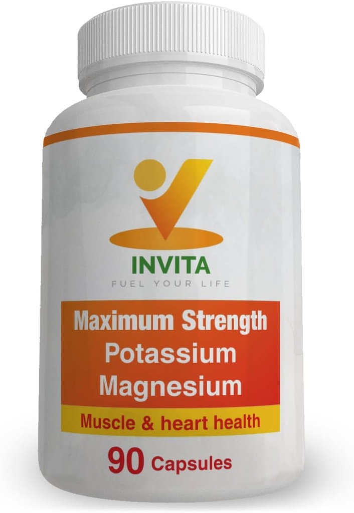 Invita Potasium Magnesium Suplemen (90 Kapsul) Potasium Magnesium Kompleks Tinggi Ninita Potasium Aspartate & Chloride - Pendukung Kardiovaskular, Muscles & Nerve Kesehatan - Non GMO & Gluten Bebas