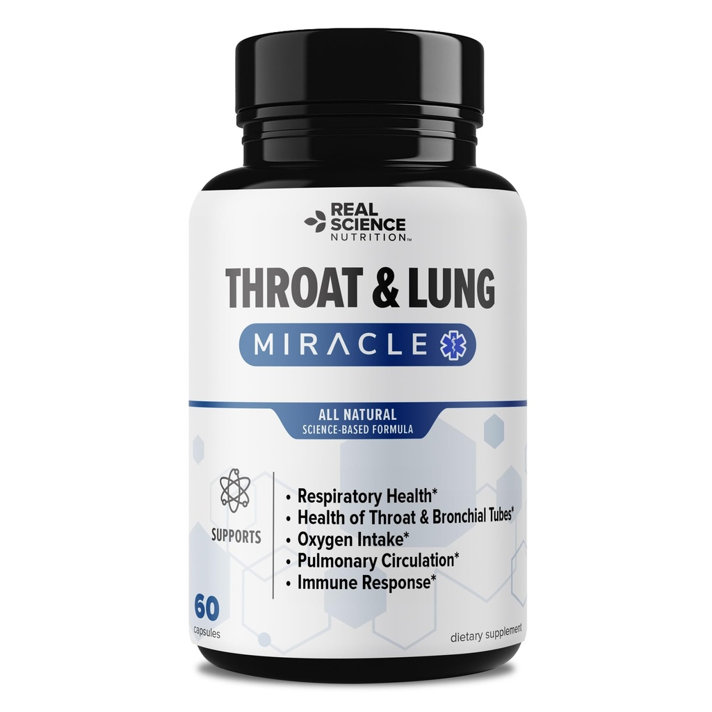 Real Science Throat & Lung Detox Capsules to Clear Mucus, Sore Throat & Dukung Breathing - Lung Dukung Support with Vinitrox, GABA, Vitamin C & D for Long- Term Cough & Relief Respiration, 60 Caps
