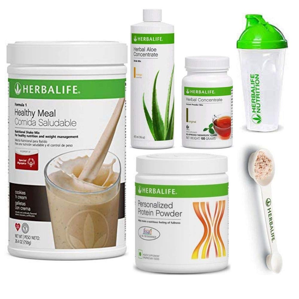 Herbalife Shake Heally Meal Kit 124; Cookies and Cream Formula 1 + Herbal Aloe (Mango) + Herbal Tea Konsentrat + Protein Powder + Saker Cup & Spoon