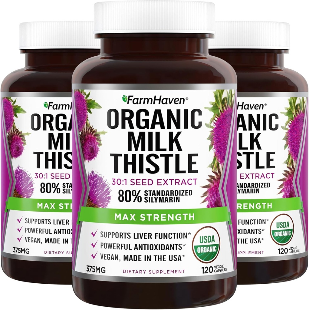FarmHaven USDA Organik Milk Thistle Capsules 124; 30X Terkonsentrasi Ekstrak Benih & 80% Silymarin Standardisasi - Dukungan Fungsi Liver dan Overall Health 124; Non-GMO 124; 360 Vegan Capsules
