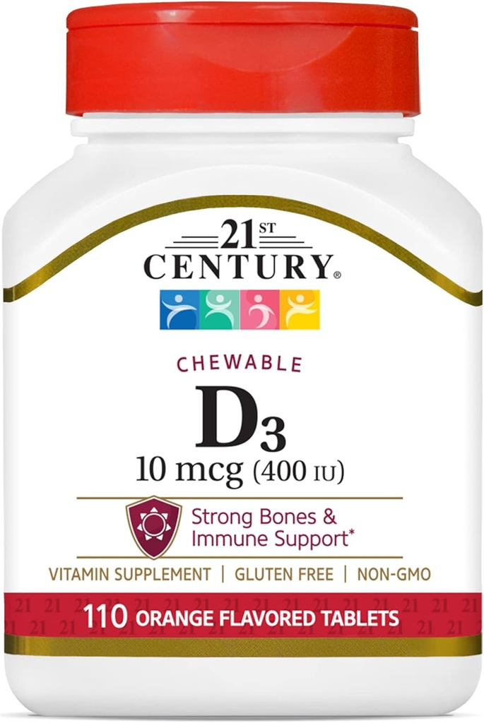 Abad ke-21 D3 400 IU Orange Chewable Tablet, Gluten Free, 110 Count (Paket 3)