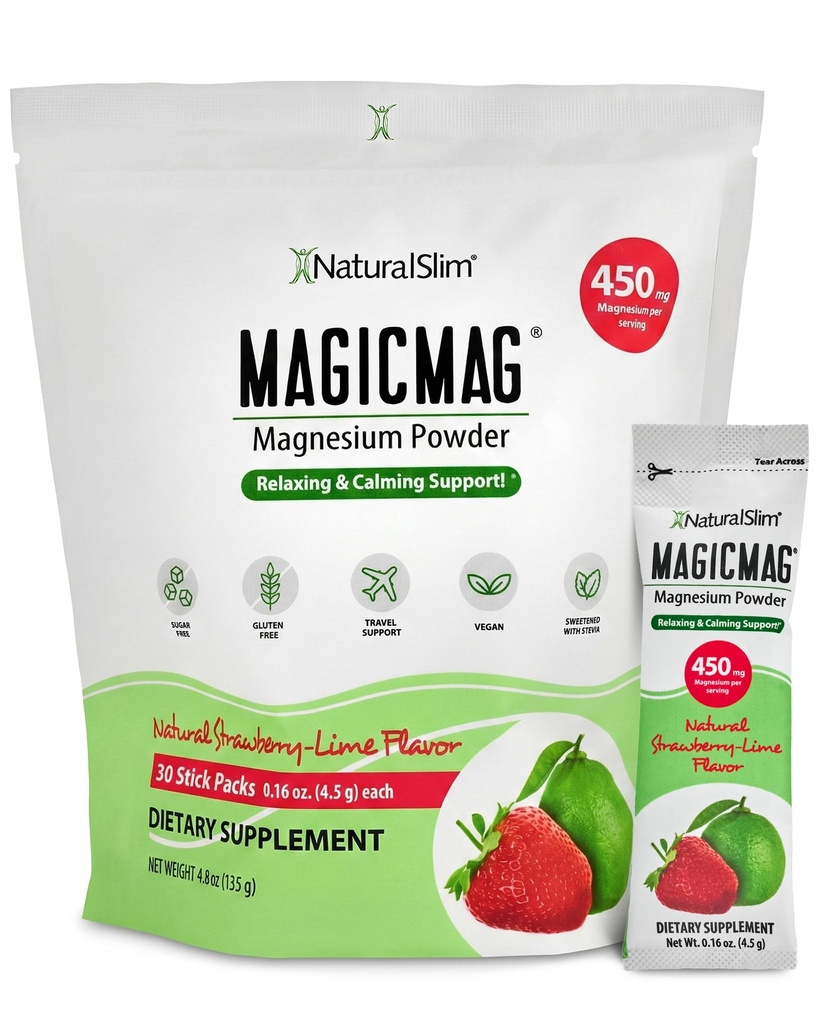 IbaralSlim MagicMag Magnesium Pack 30 Stick Pack Magnesium Citrate Powder - Stress, Constipation, Muscle, Heart Health, dan Sleep Dukung 124; Natural Strawberry & Lime Flaveled Magnesium Suplemen