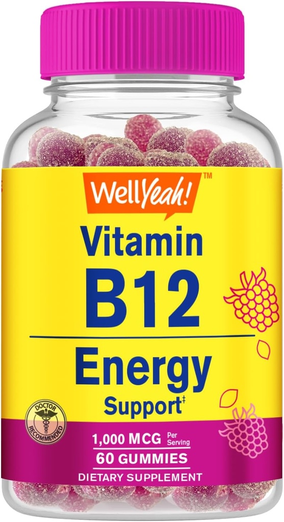 Welly Vitamin B12 1000mcg Gummies - untuk Energi, Mood, Metabolisme dan Dukungan Sistem Imune - Vegan Friendly dan Gluten- Bebas, GMO Bebas dan Dokter Disarankan - 60 Gummi