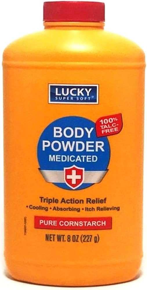 Lucky Super Soft Powder Body, 8- oz., Soothes Itch, Cools Skin, Absorbs Moilest, Dries Oozing of Poison Ivy, Oak, Sumac