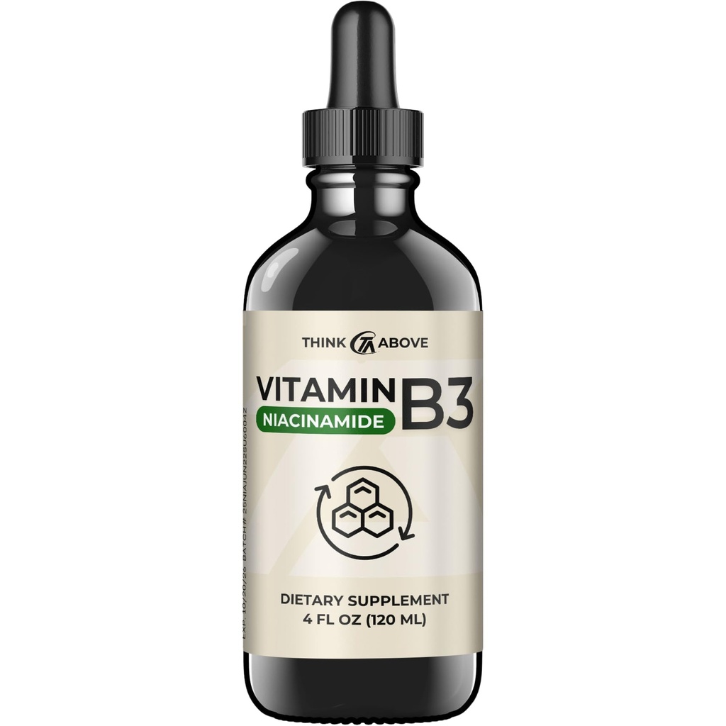 Liquid Vitamin B3 (as Niacinamide) Suplemen - Non Flush Form of Niasin - Cepat Absorpsi - Konvenient Niacins Drops for Women and Men - 4 oz (120ml)