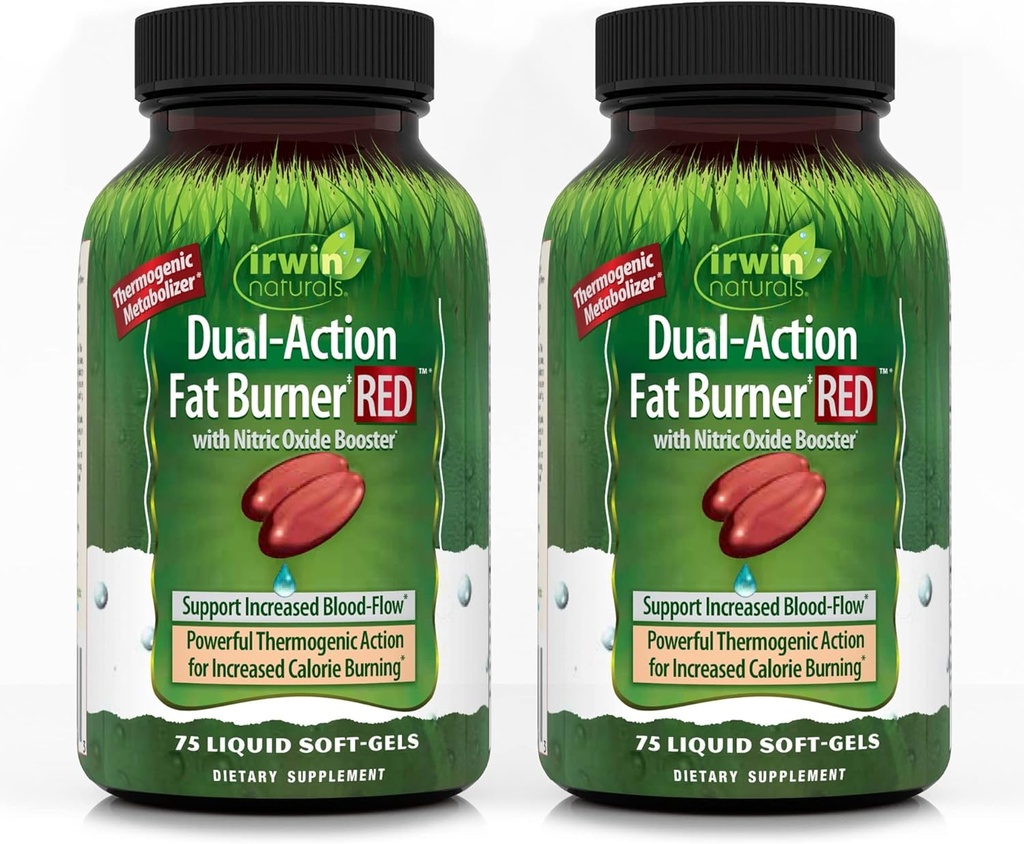 Irwin Dual- Action Fat Burner RED - 75 Liquid SoftGels, Paket 2 - kuat Thermogenic dengan Nitric Oxide Booster - 50 Total Layanan