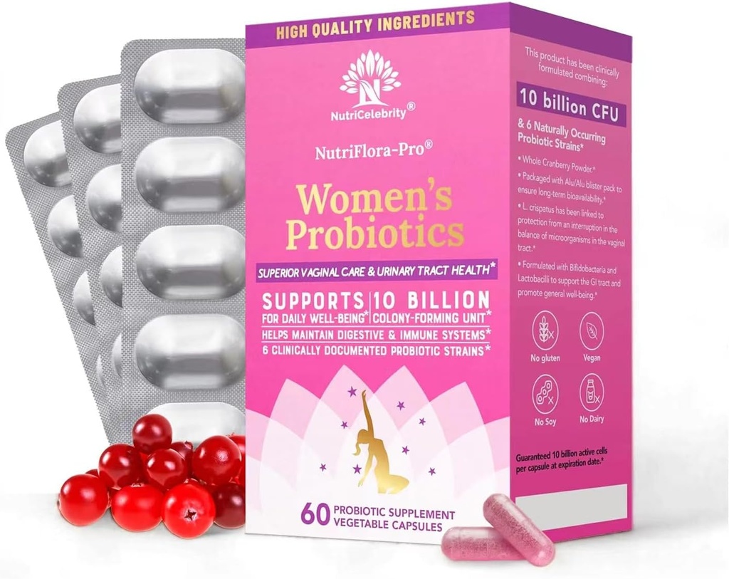 Nutriselebrity NutriFlora- ProgramPro Program- Dukung Vaginal, Uriner Health, Imune System Digetical System Supplemen Cranberry, 10 Milyar CFU 6 Strains (30 Caps) - 2 Pack