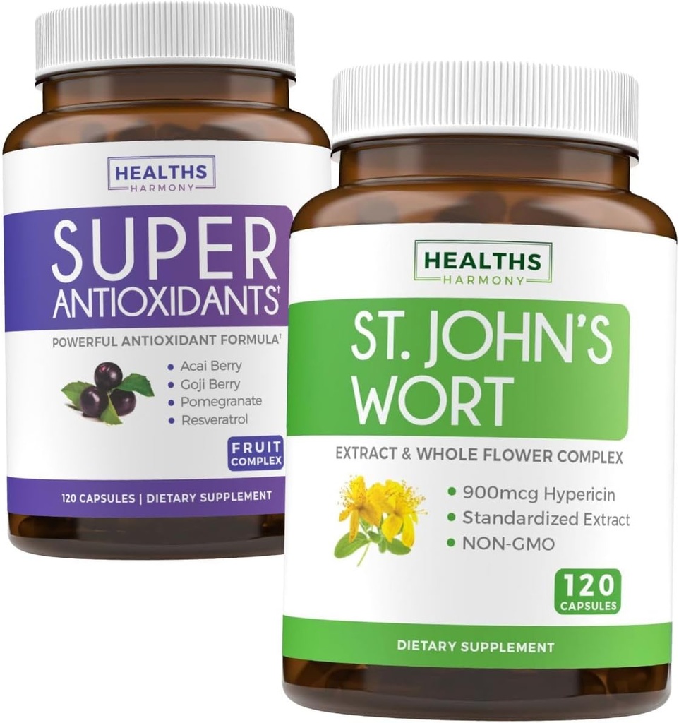 Antioksidants & St. John 's Welt (2- Month Supply) Serenity Antioxidant Blend - Super Antioksidants - Super Super Super Food Daily Blend (120 Caps) & St. John' s Wort - powerful 9000mcg Extract (120 Caps)