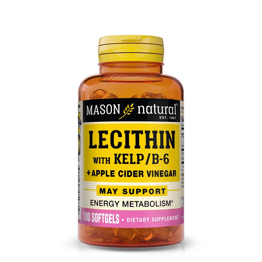 Mason Natural Lesit dengan Kelp, Vitamin B6 & Apple Cider Vinegar, Dual Action Formula, 100 Softgeels