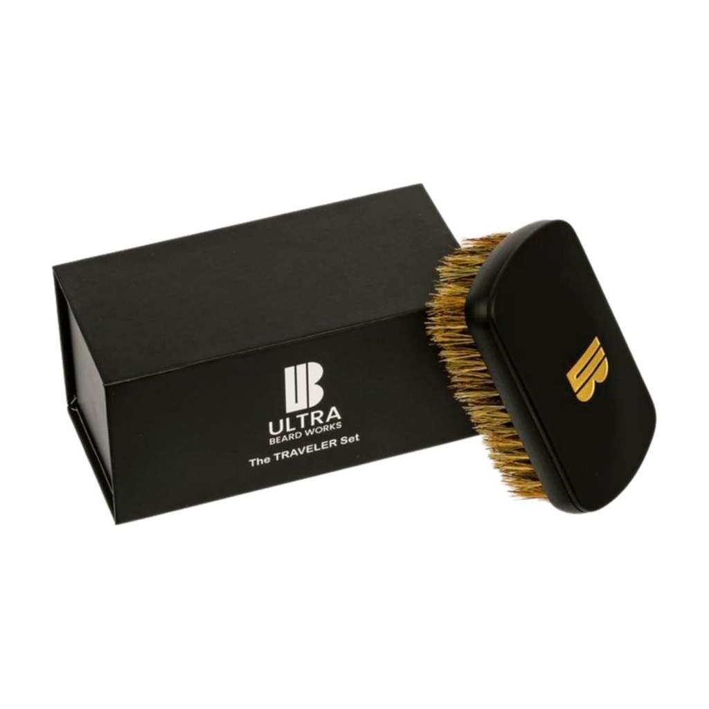 Highend Magnetized Beard Brush Set - The "Traveler" Set termasuk cermin terdeteksi dan bulu babi. "ULTIMATE BRUSH" tersedia dalam tiga set dan beberapa warna.