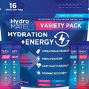 HidroMATE Electrolytes Powder Drink Mix Pack Hydration Apcelerator Low Sugar Party for Rapid Recovery Vitamin C Plus Caffeine Variety Pack 16