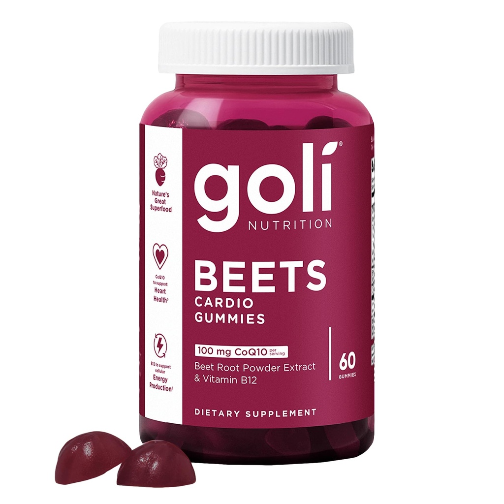 Tambahan Nutonasional Goli, Beet Cardio Gummy - 60 Count - 100mg CoQ10 & Beet Root Extract - Gluten- Free, Vegan, Non- GMO, dan Gelatin- Free Alam Super Food.