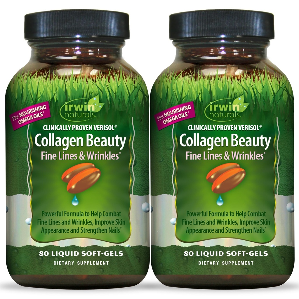 Irwin Colagen Beauty - 80 Liquid Soft- Gels - Advanced Skin, Hair & Nail Ncomsandment - 2 Pack
