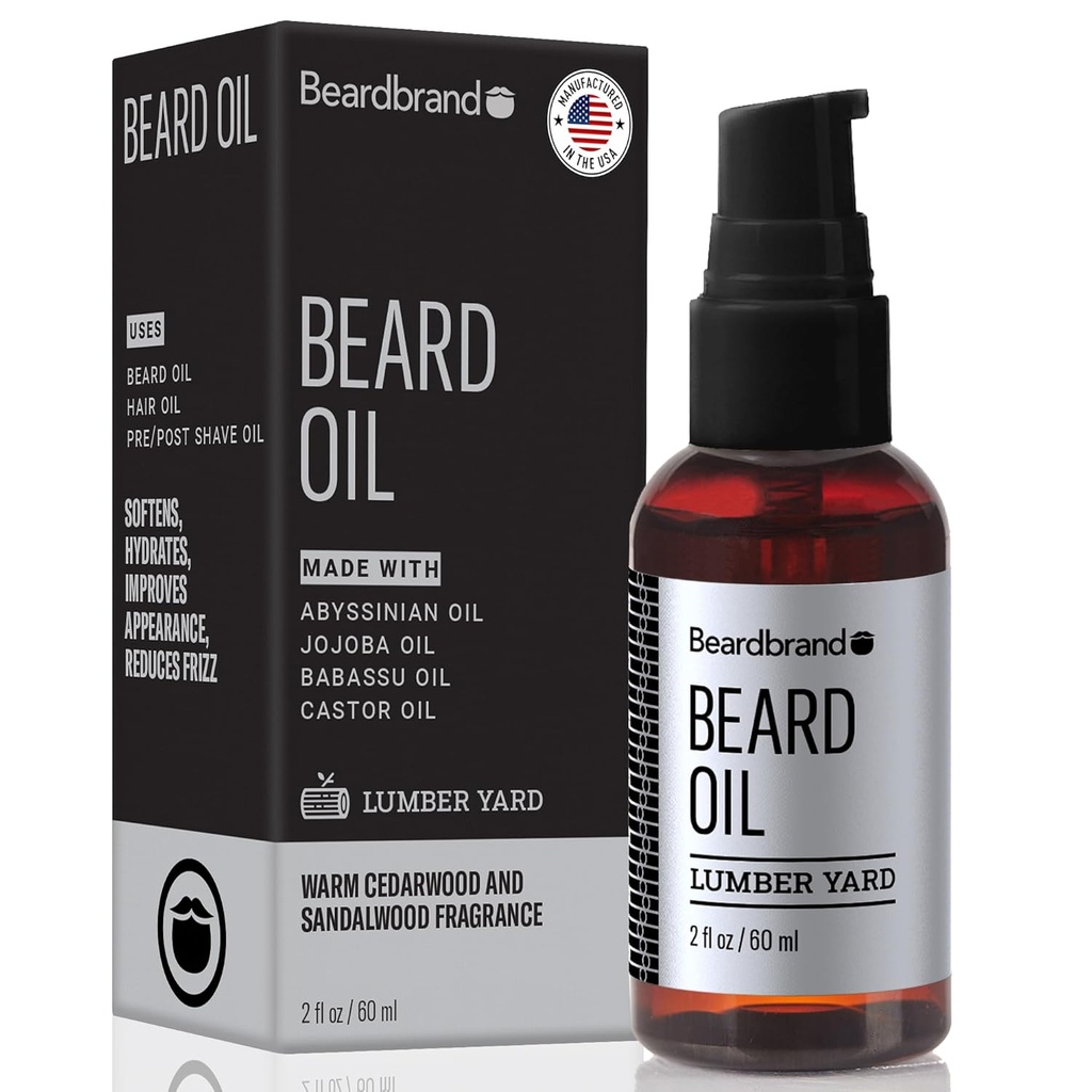 Beard brand Oil for Men with Jojoba & Vitamin E - Softens Stubble, Conditions Skin & Promotes Beard Growth 124; Sandalwood & Cedar Oil Scent 124; 2 fl oz