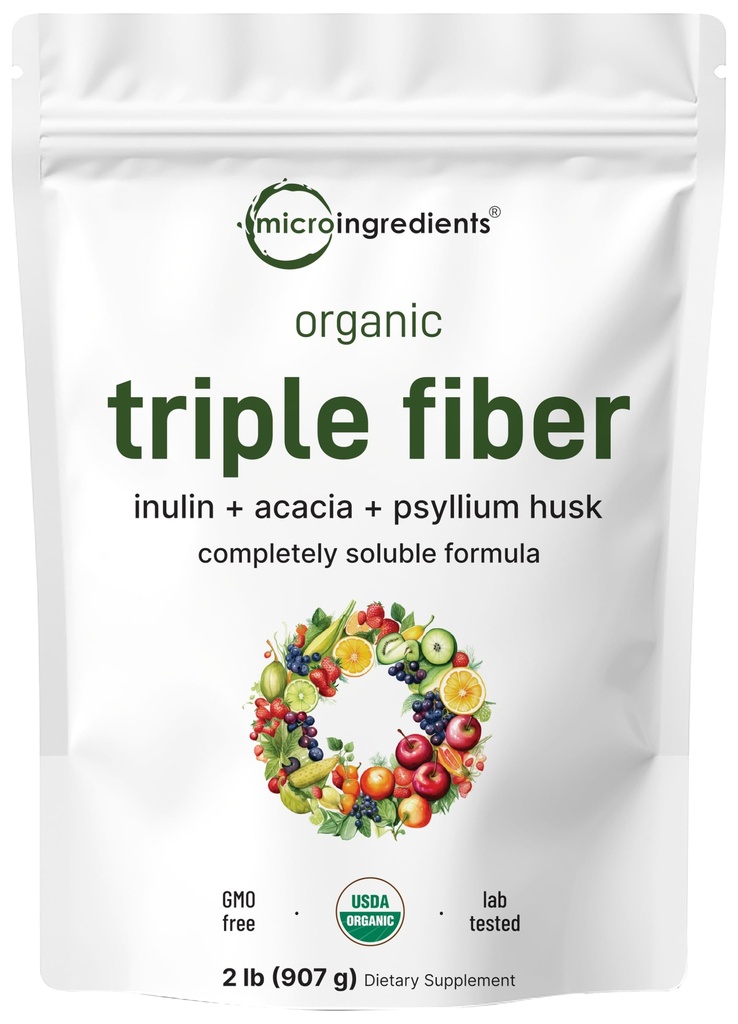 Mikro Ingredients Organic Triple Fiber Powder, 2lb 124; Prebiotic Alam untuk mendukung Digetical & Gut Health & Gut 124; Soluble, Easily Digeable 124; Unflamited, Vegan