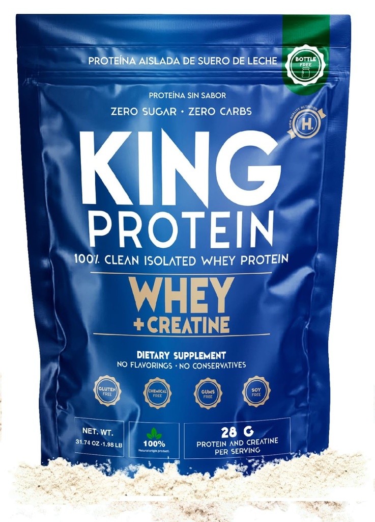 Bersihkan Bubuk Protein Whiy Isolate dengan Creatine 124; 23g ditambah 5g Creatine & Organic BCAA per Serving 124; 100% Natural 124; Tanpa Carbs 124; Pengawet, GMO, Soy & Gluten Free, 30 Servings