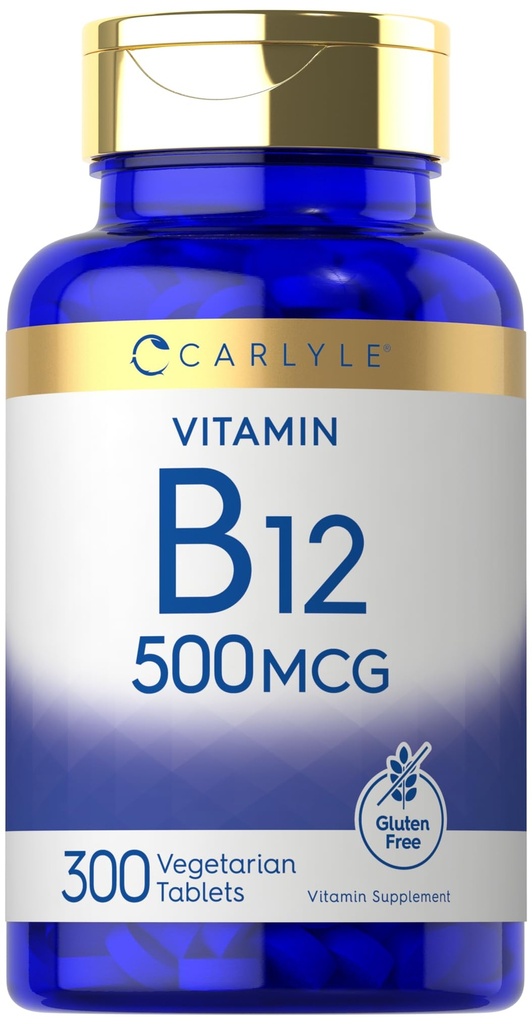 Carlyle Vitamin B-12 500mcg 124; 300 Tablet 124; Vegetarian, Non-GMO, Gluten Free Suplemen