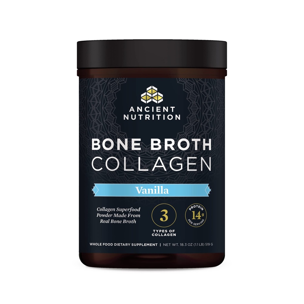 Powder Nutrition kuno, Bone Broth Collagen, Vanilla, Multi Collagen Peptides, Support Skin dan Nails, Suppplemen Bersama, 30 Servis, 18.3oz