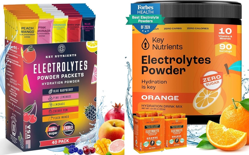 KEY NUTRIENTS Ultimate Hidration & Recovery Bundle: 40 Paket Hidration Multivitamin & 90 Servings of Tangy Orange Electrolite Powder - No Sugar, Gluten- Free, Keto- Friendly