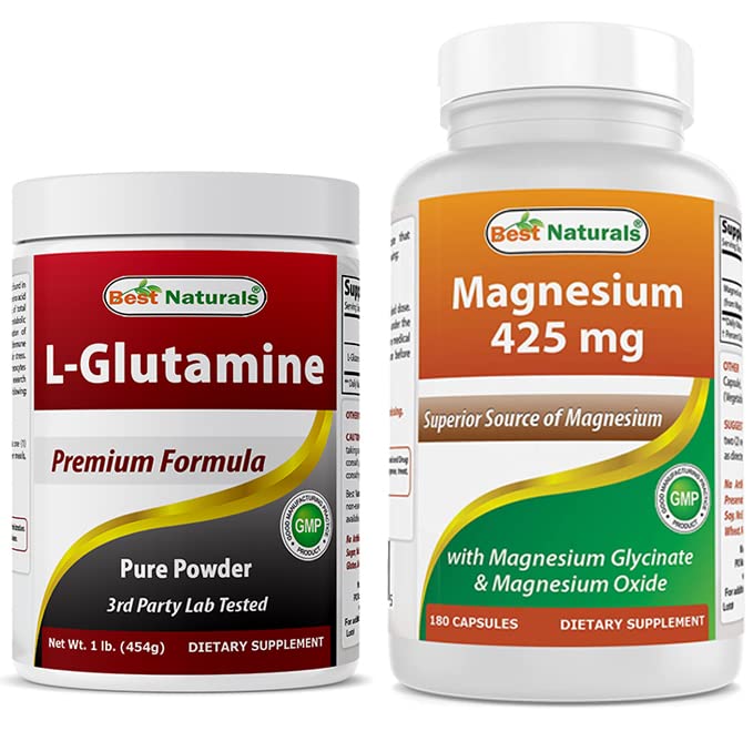 L- Glutamine Pure Powder 1 LB & Magnesium Glycinate 425 mg