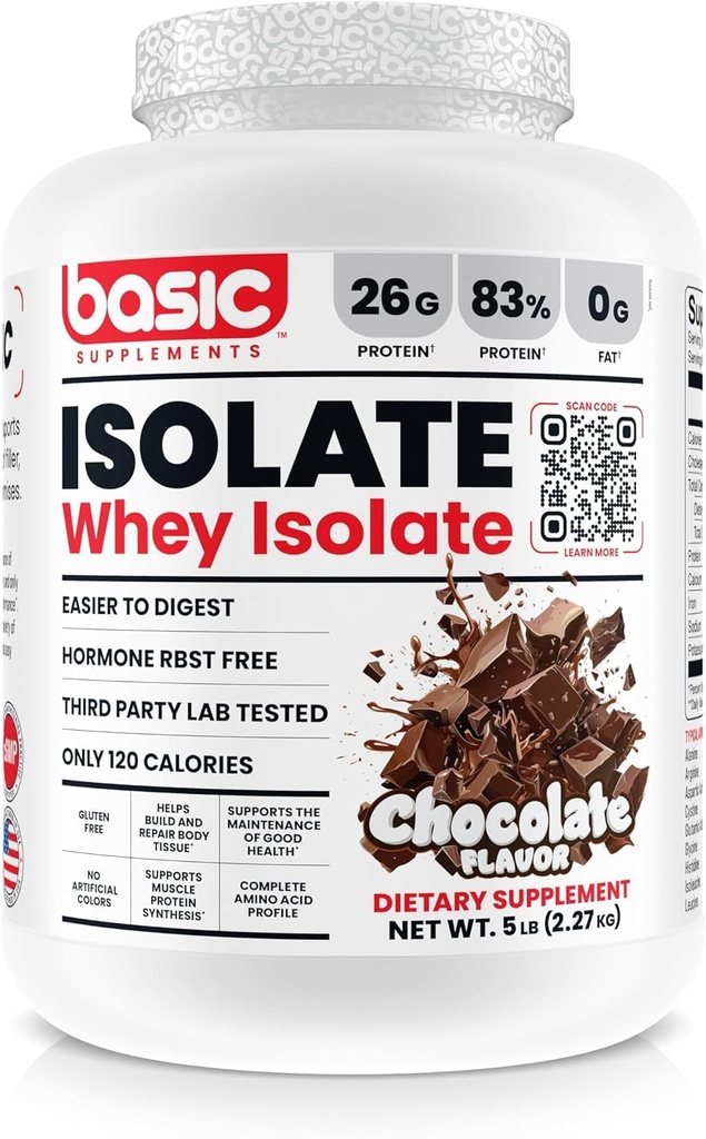 Dasar Whey Protein Isolasi, 26g Protein, 0g Fat, Gluten- Free, RBST-Free, Rapid Absorpsi, 120 Kalories (5 Pound, Chocolate)