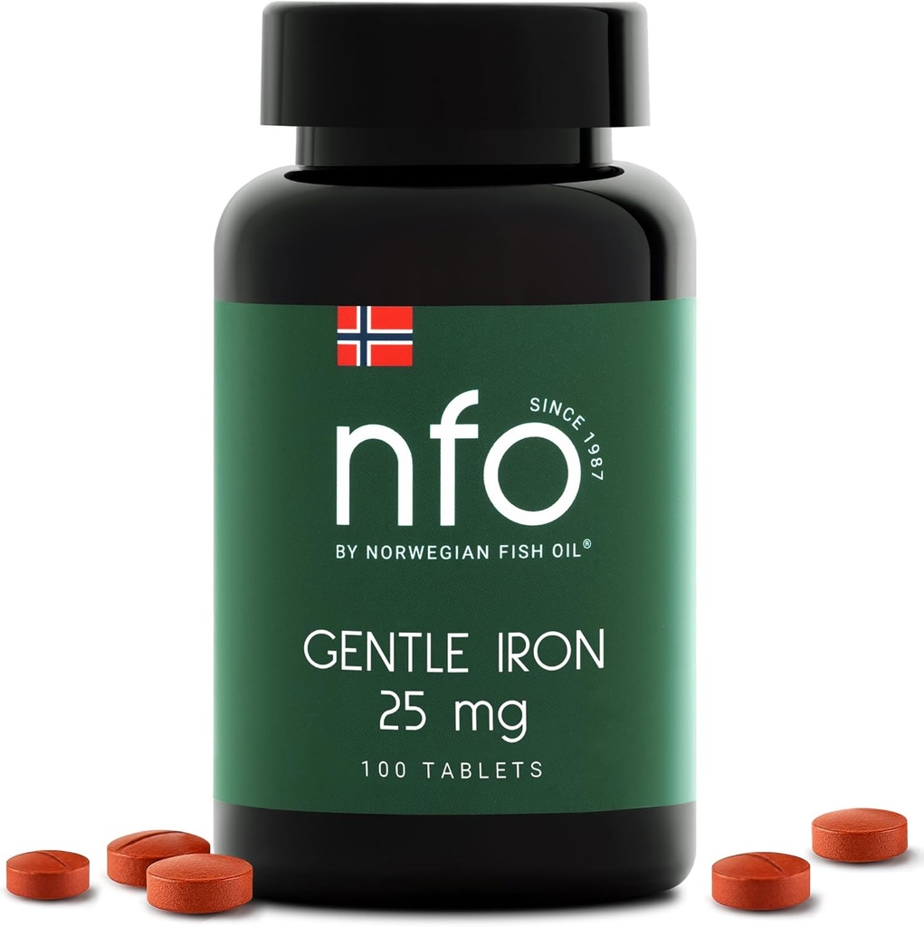 Besi Lembut NFO [100 Tablet] Norwegia High- Kompleks Besi Absorpsi dengan Ferrochel Dipatenkan Besi, Lembut di The Stomach, Vegan - Friendly, Non- Constipating