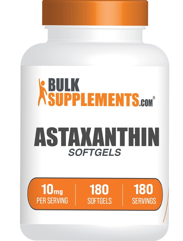 Suftgel BulkSuplements.com Astaxanthin - Pasokan Atxanthin, Sumber Antioksidant - Gluten Bebas, 1 Softgel per Serving (10mg), 180 Cacah (Paket 1)