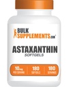 Suftgel BulkSuplements.com Astaxanthin - Pasokan Atxanthin, Sumber Antioksidant - Gluten Bebas, 1 Softgel per Serving (10mg), 180 Cacah (Paket 1)