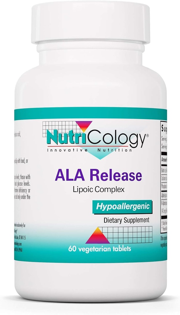 Pembebasan Nutrikologi ALA - Alpha- Lipoic Acid Complex, R-Alpha- Lipoic, Biotin, Kalsium, Suplemen Nuklir, Tablet Vegetarian - 60 Count