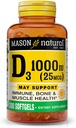 MASON NATURAL Vitamin D3 25 mcg (1000 IU), Supports Overall Health, Strengthens Bones dan Muscles, dari Fish Liver Oil, 300 Softgels