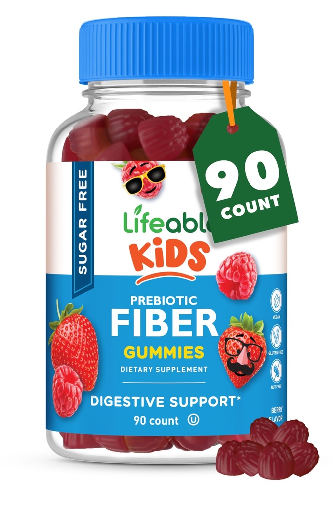 Lifeable Sugar Free Prebiotic Kids Fiber Gummies; 4g Fiber for Kids 124; Great Tasting Vegetarian Fiber Suplemen Anak-Anak; untuk Digetical Health 124; Gummies Fiber untuk Anak-Anak 124; 90 Promies Gummies