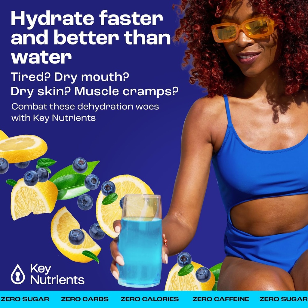 KEY NUTRIENTS Multivitamin Electrolytes Pawder Pawder - Paket Blueberry Lemonade 40 Detil Hidration - Bubuk Hidration Travel - Tidak Gula, Tidak Ada Kalori, Gluten Bebas - Dibuat di Amerika Serikat
