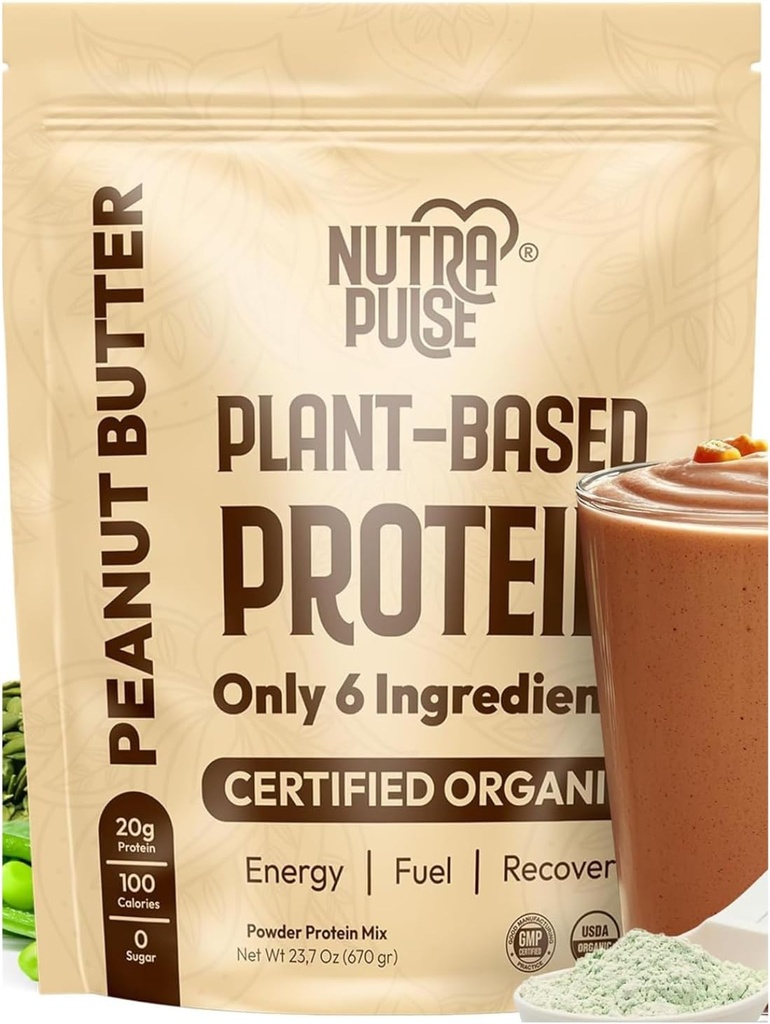Vegan Powder Organik Protein - Peanut Butter Flavor, Plant-Based, Gluten- Free, Non-GMO, Soy- Free, 20g Protein Serving, Ideal for Smoothies, Shakes, Baking, Cooking (1 Pack, 20 Serving)