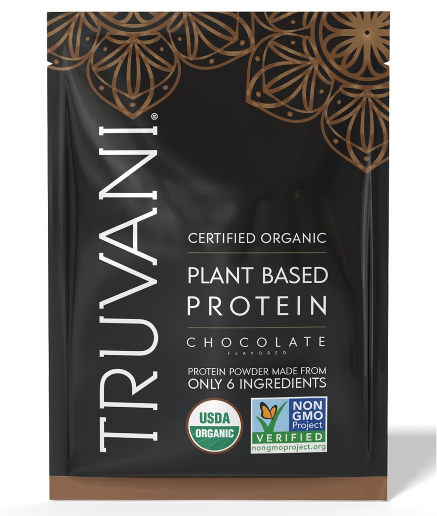 Truvani Vegan Pea Protein Powder 124; Chocolate 124; 20g Organic Plant Based Protein 14; 1 Serving 14; Keto 124; Gluten & Dairy Free 124; Low Carb 124; No Added Sugar