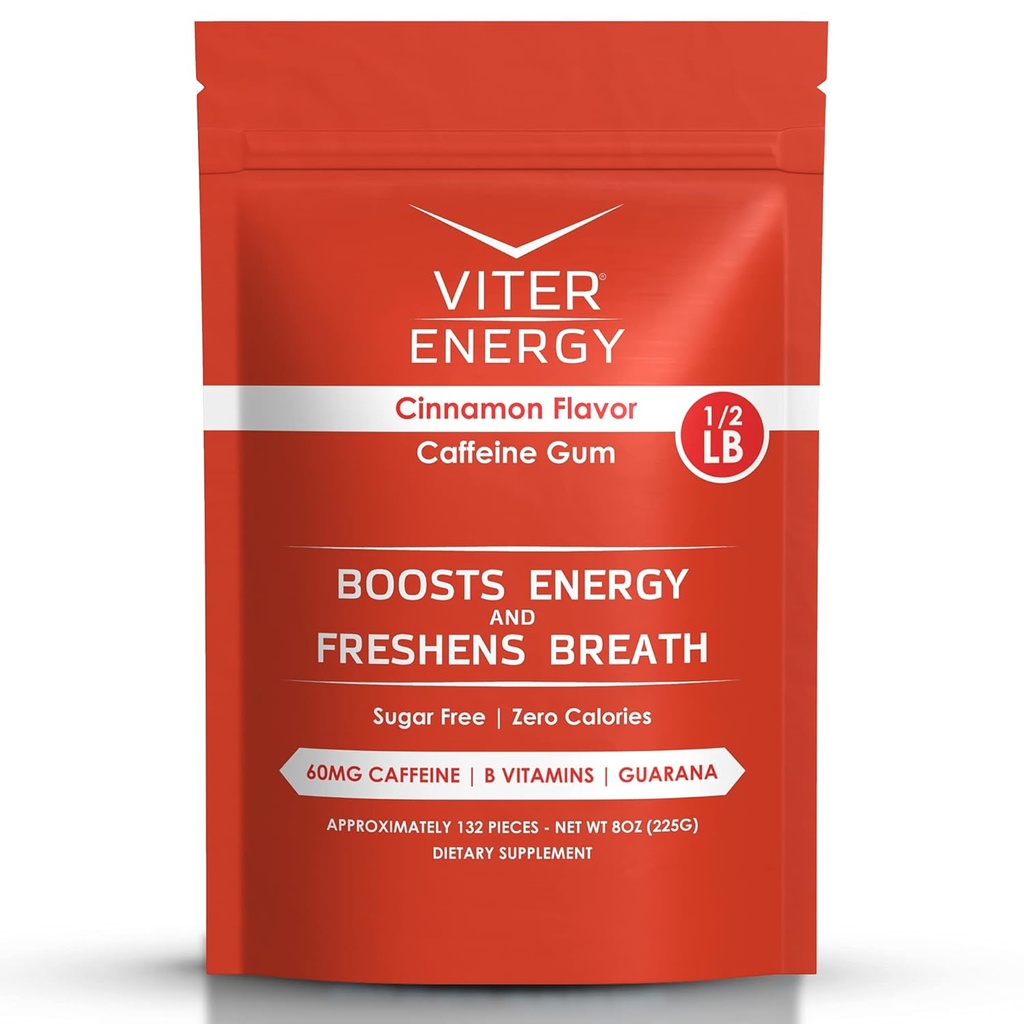 Viter Energy Caffeinated Gum 60mg Caffeine, B Vitamin, Guarana, Sugar Free.