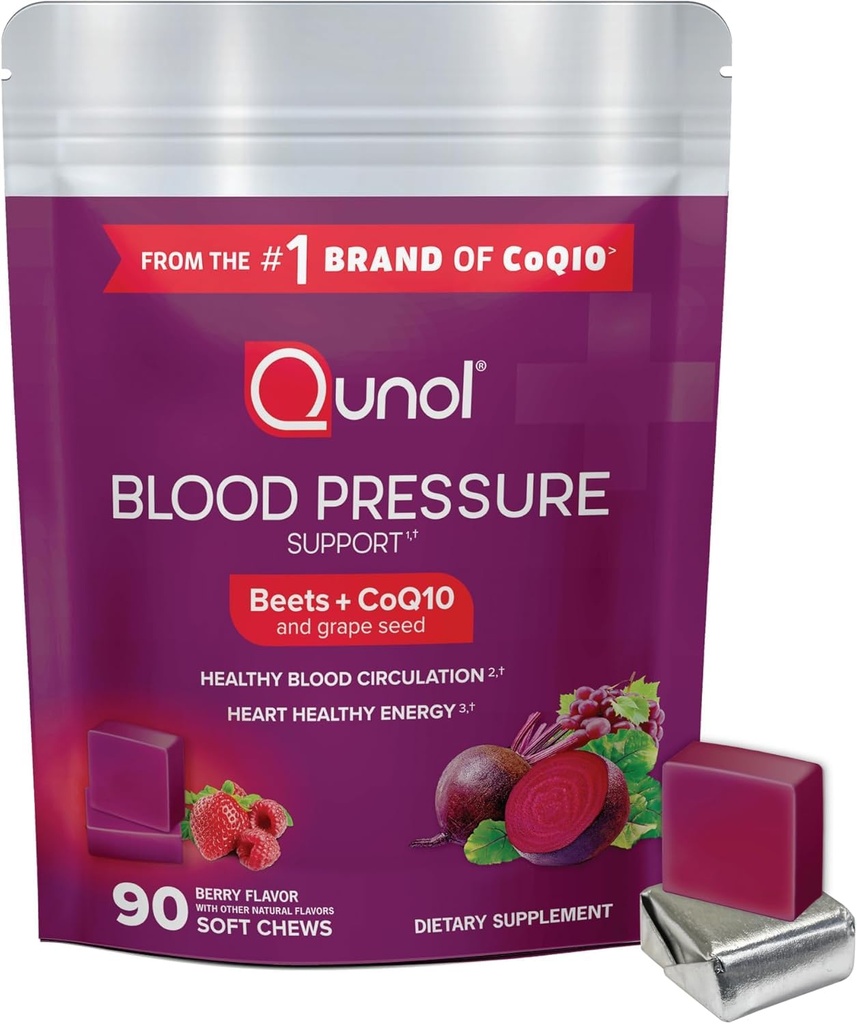 Quhol Beets Chews for Blood Pressure Dups, 3 in 1 Beats + CoQ10 + Grape Seed Extract, Mendukung Sirkulasi Darah Sehat & Heart Healthy Energy, 90 Chews