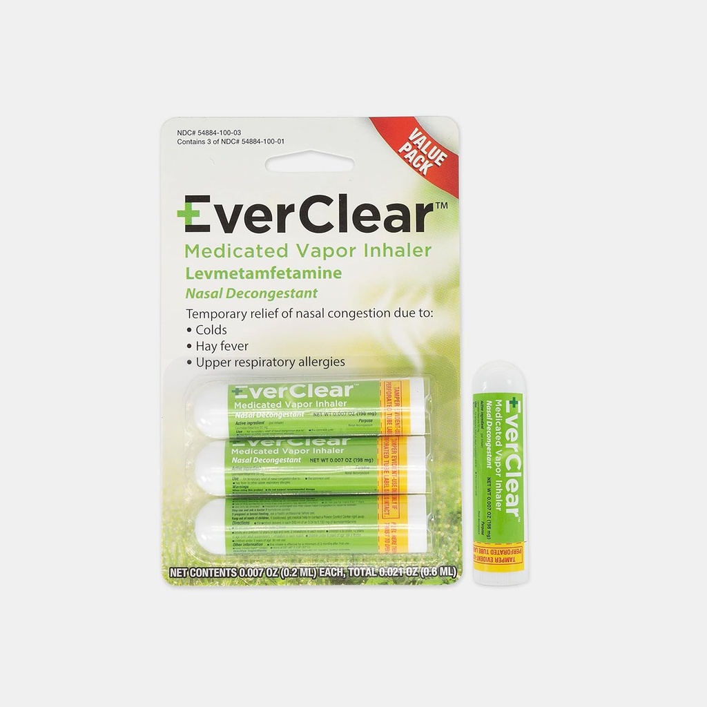 EverClear Vapor Inhaler, Nasal Decongestant for Colds, Hay Fever, & Upper Respiratory Allergies, 0.2 ml, 3 Pack