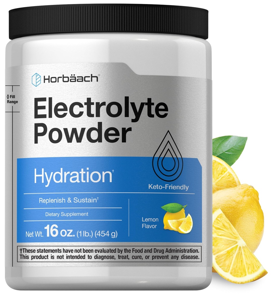 Horbäach Electrolytes Powder 124; 16 oz 124; 130 Servings 12.4; Hydration Suplemen 12.4; Vegetarian 124; Keto-Friendly 124; Non-GMO, Gluten Free Formula 124; Lemon Flavor