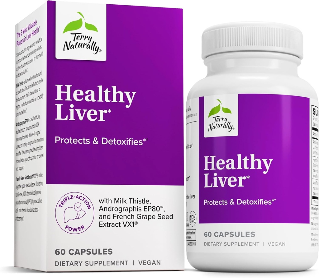 Terry Autually Heally Liver - Liver Fungsi & Kesehatan Dukungan Dukungan Dukungan Kesehatan - Sel-Sel Kesehatan dengan Ekstrak Benih EP80 & Prancis - Gluten- Free Dietary Suplemen - 60 Capsules
