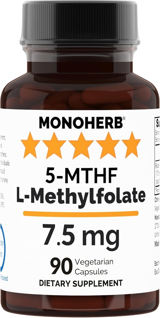 MONOHERB L- Methylfolat 7.5 mg - 90 Vegetarian Capsules - Methyl Flounding Suplemen