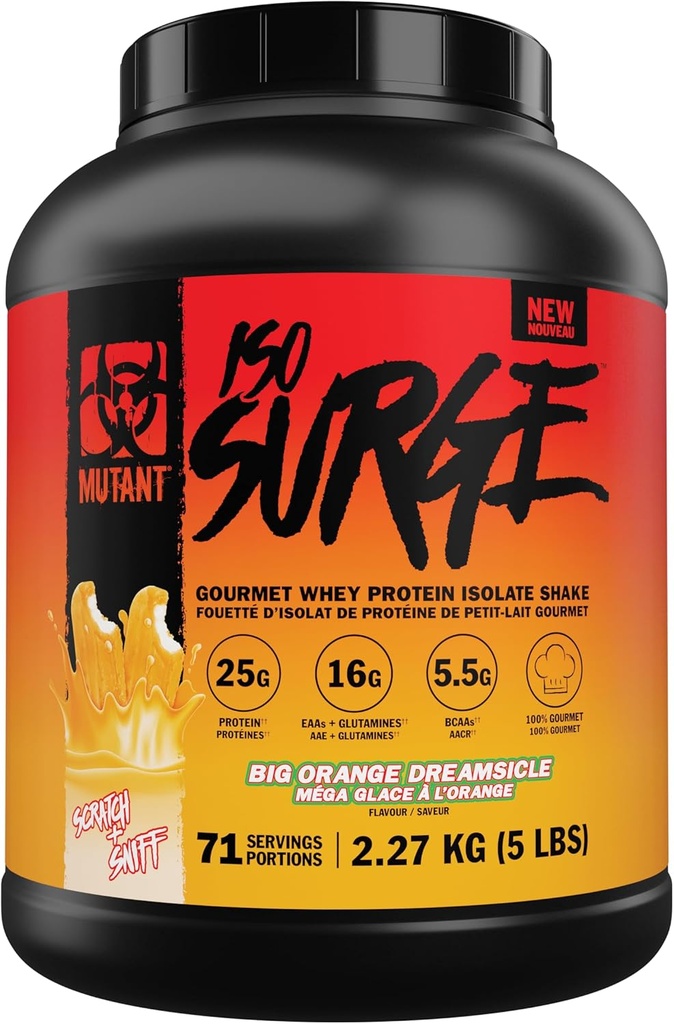 Mutant ISO Surge Whey Protein Powder Akting Fast to Help Recover, Build Muscle, Bulk and Power (5 Pound, Big Orange Creamsicle)
