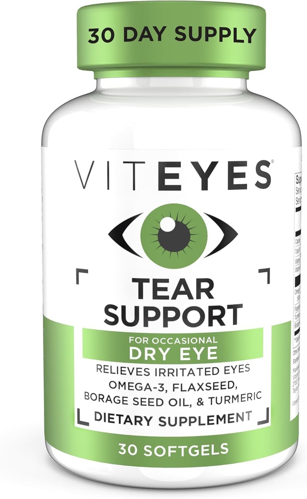 Viteyes Tear Support Eye Soothing Blend, Occational Dry Eye Suplement, No Eye Drops, Redness Relief, Eye Vitamin, Allergy Dups for Itchy Eyes, Omega-3 Fish Oil, 30 Softgels
